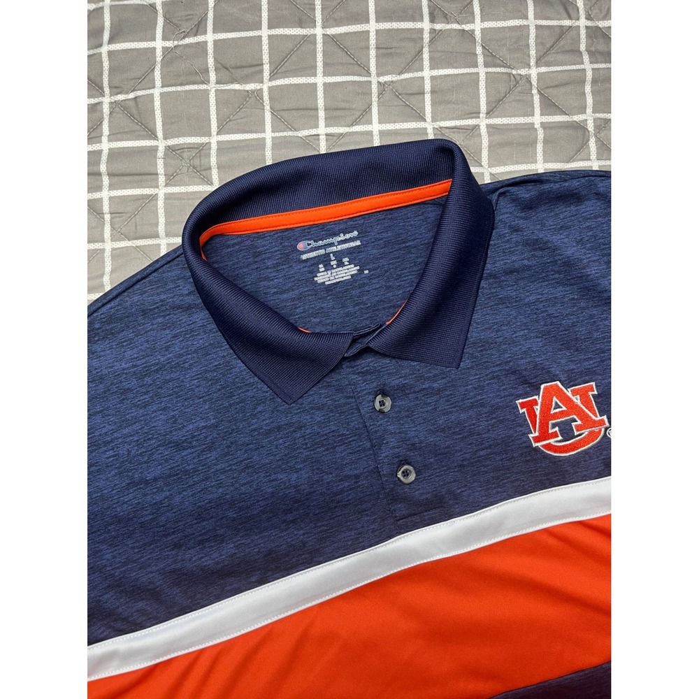 Champion Auburn Tigers Polo Shirt Mens L Collegiate Athleticwear Orange Blue‎